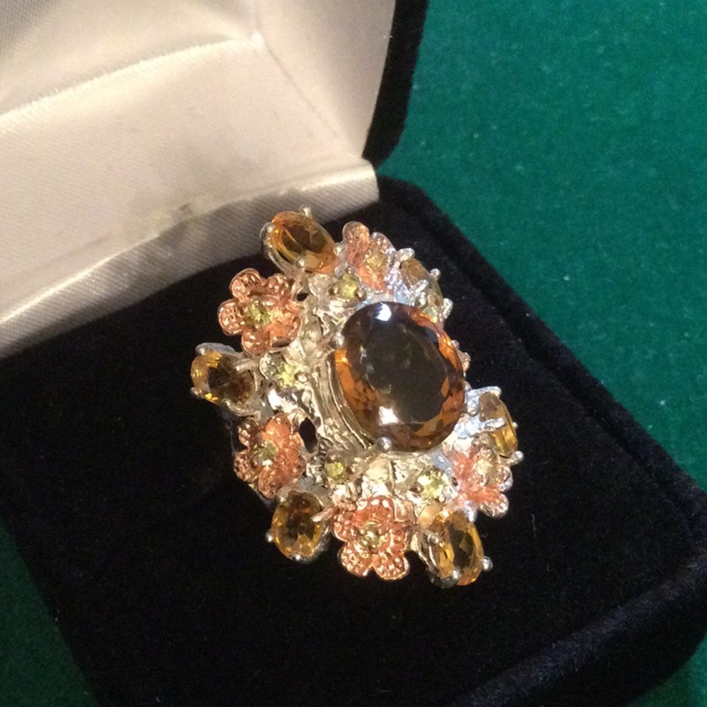 Genuine Cognac Quartz, Citrine & Peridot Ring - Picture 3 of 10